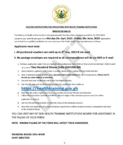 Ministry of Health Commences The Sale of 2023/2024 Admission Forms into Health Training Institutions.